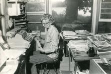 Hope Sawyer Buyukmihci working at desk in 1971, Unexpected Wildlife Refuge photo