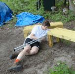 Jared works on the benches